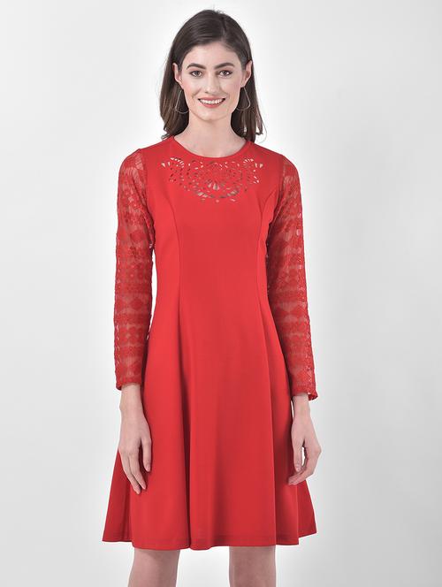 cut work detail fit & flare dress - 17557244 - Very Small Image - 1