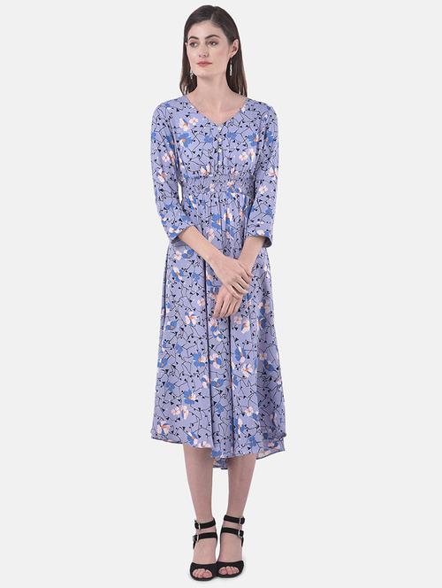 smocked waist abstract fit & flare dress - 17557259 - Very Small Image - 1