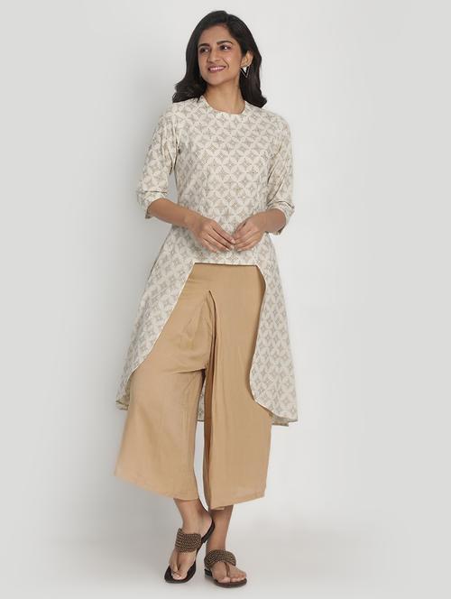 offwhite chanderi kurta palazzo set - 17557492 - Very Small Image - 1