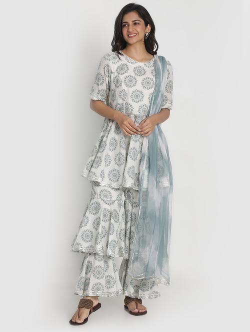 offwhite cotton kurta sharara set - 17557503 - Very Small Image - 1