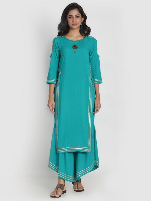 teal rayon kurta palazzo set - 17557508 - Very Small Image - 1