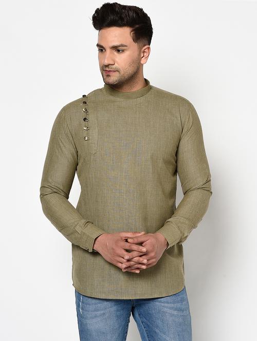 olive solid short kurta - 17558487 - Very Small Image - 1