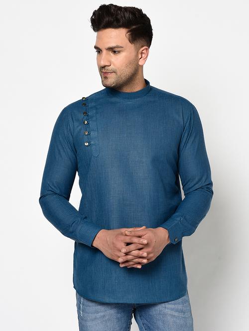 teal solid short kurta - 17558488 - Very Small Image - 1