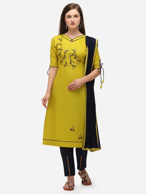 yellow cotton unstitched suit - 17559032 - Very Small Image - 1
