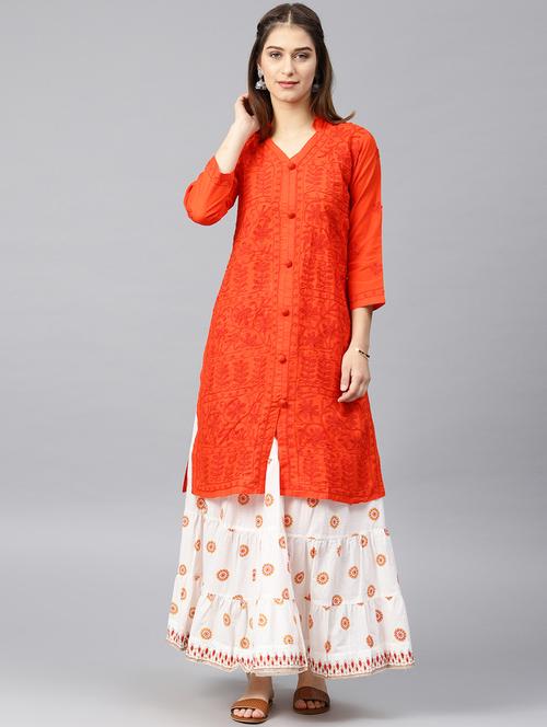 orange cotton straight kurta - 17559061 - Very Small Image - 1