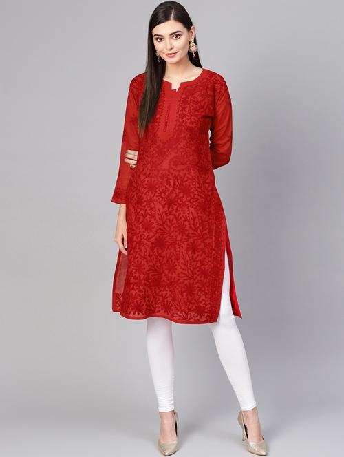 chikankari straight kurta - 17559123 - Very Small Image - 1