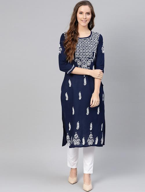 chikankari straight kurta - 17559141 - Very Small Image - 1