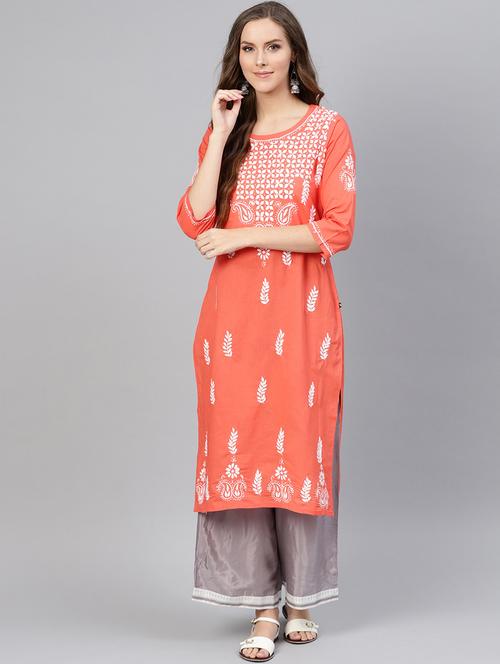 chikankari straight kurta - 17559143 - Very Small Image - 1