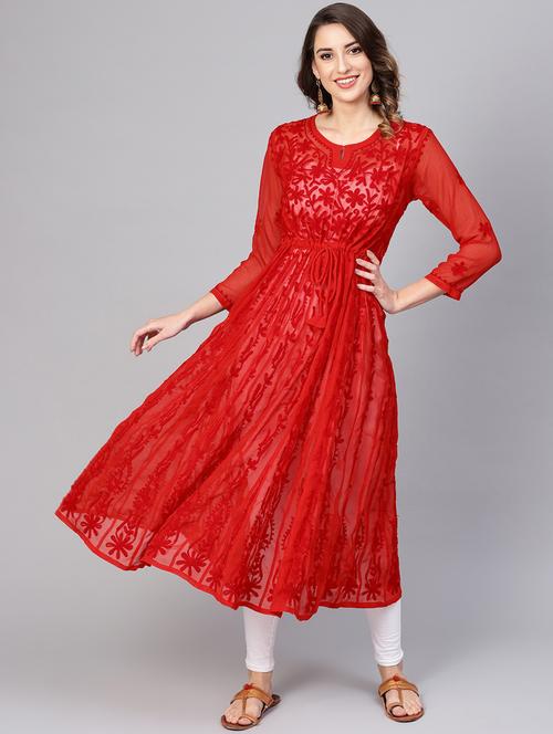 chikankari anarkali kurta - 17559169 - Very Small Image - 1
