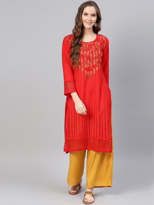 chikankari straight kurta - 17559177 - Very Small Image - 1