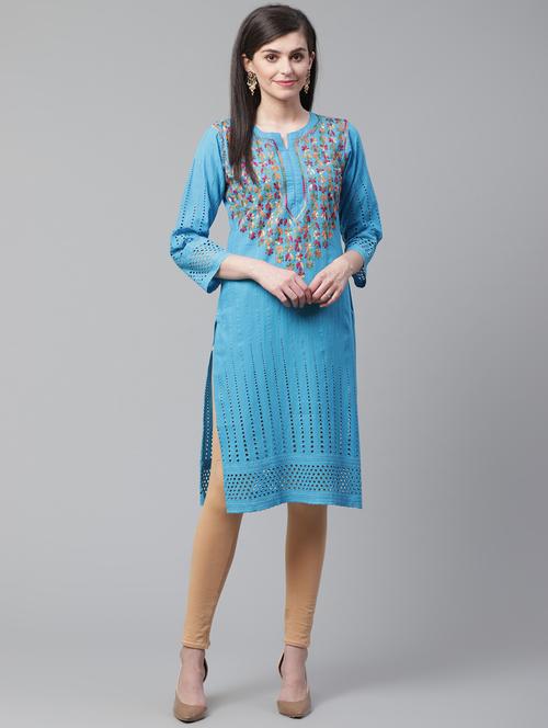 chikankari straight kurta - 17559180 - Very Small Image - 1