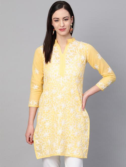 chikankari straight kurti - 17559186 - Very Small Image - 1