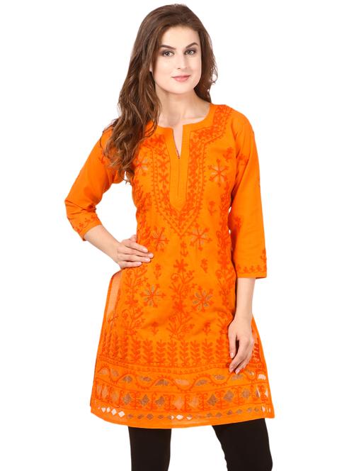orange cotton straight kurta - 17559204 - Very Small Image - 1