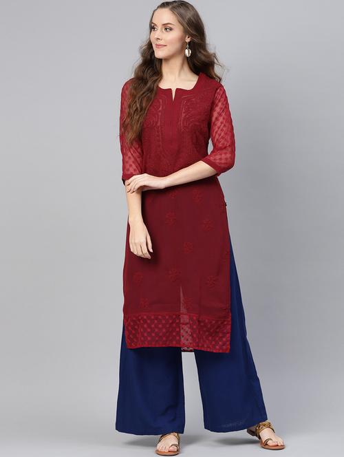 chikankari straight kurta - 17559217 - Very Small Image - 1