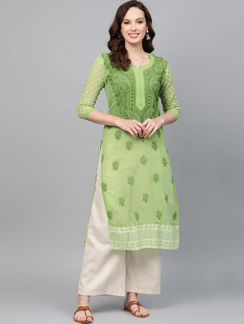 chikankari straight kurta - 17559219 - Very Small Image - 1