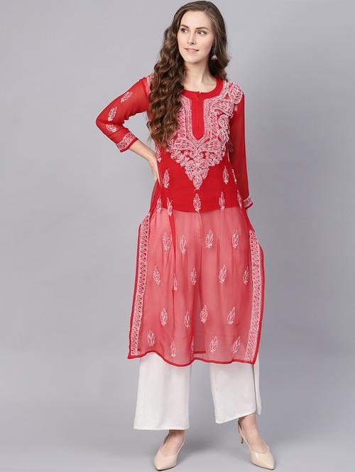 chikankari straight kurta - 17559228 - Very Small Image - 1