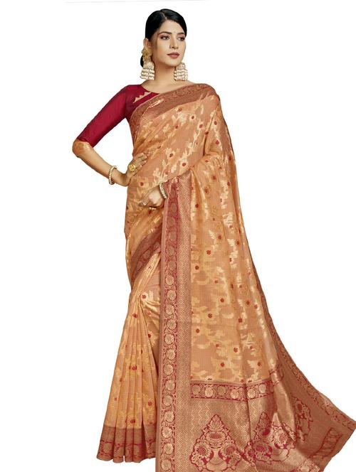 floral woven saree with blouse - 17559567 - Very Small Image - 1