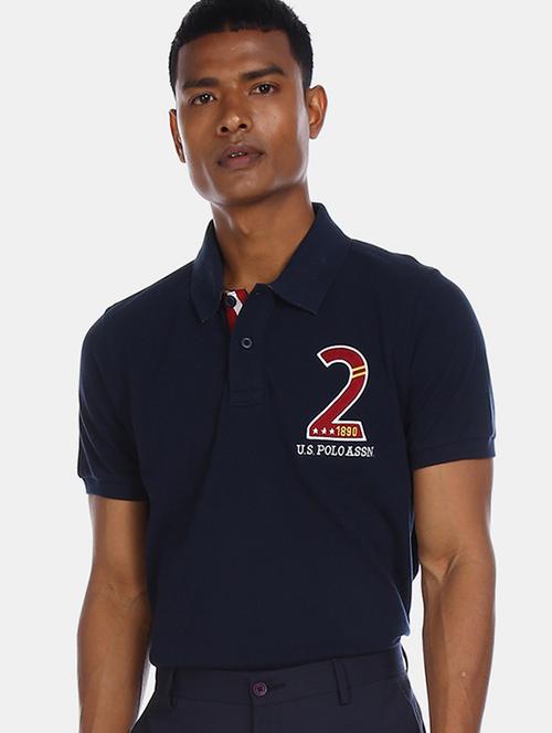 navy blue printed polo t-shirt - 17559702 - Very Small Image - 1