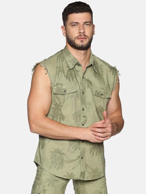 olive green printed casual shirt - 17559919 - Very Small Image - 1