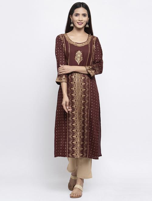foil print straight kurta - 17559953 - Very Small Image - 1
