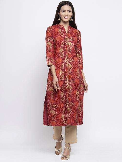 foil print straight kurta - 17559954 - Very Small Image - 1