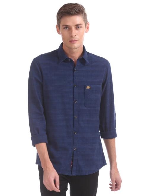 navy blue striped casual shirt - 17560751 - Very Small Image - 1