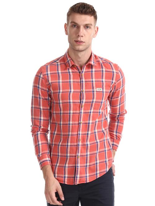 coral checkered casual shirt - 17560773 - Very Small Image - 1