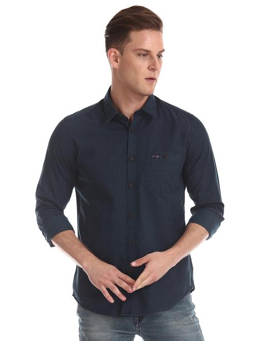 dark blue printed casual shirt - 17560787 - Very Small Image - 1