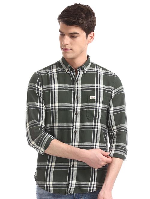 olive green checkered casual shirt - 17560832 - Very Small Image - 1