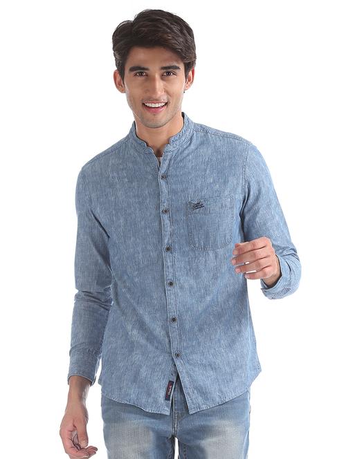 blue solid casual shirt - 17560873 - Very Small Image - 1