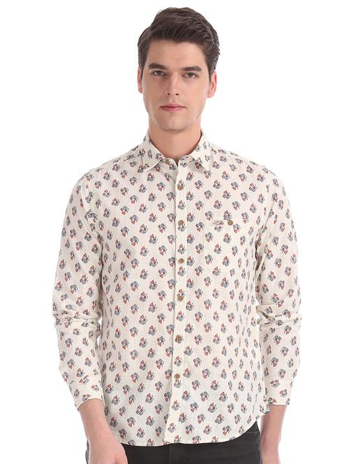 cream floral print casual shirt - 17560889 - Very Small Image - 1