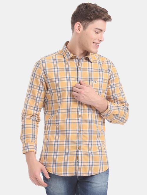 yellow checkered casual shirt - 17560892 - Very Small Image - 1