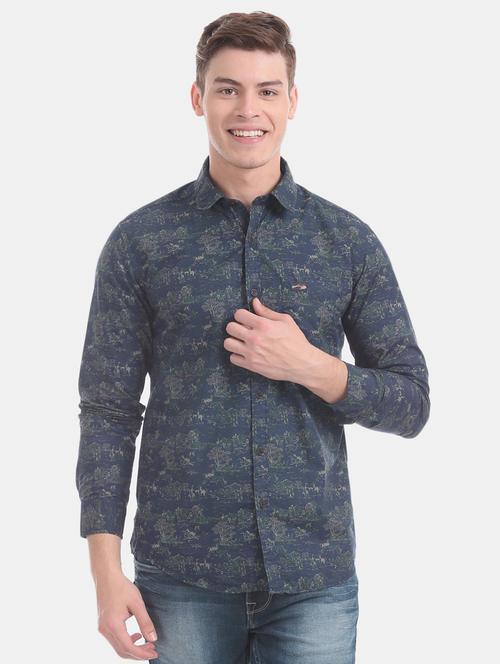 navy blue printed casual shirt - 17560902 - Very Small Image - 1