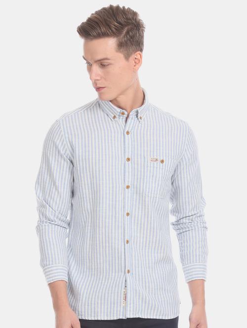 blue striped casual shirt - 17560919 - Very Small Image - 1