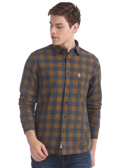 olive green checkered casual shirt - 17561073 - Very Small Image - 1