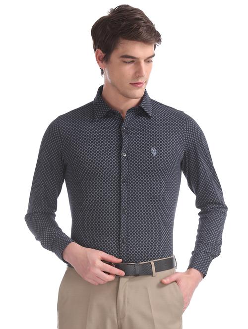 navy blue printed formal shirt - 17561367 - Very Small Image - 1