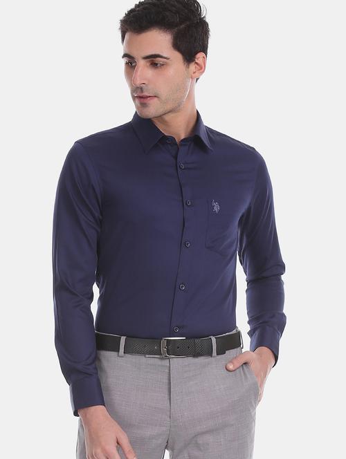 navy blue solid formal shirt - 17561415 - Very Small Image - 1