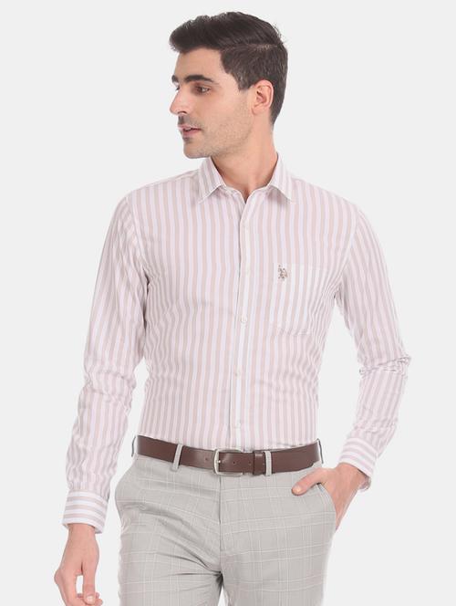 beige striped formal shirt - 17561428 - Very Small Image - 1