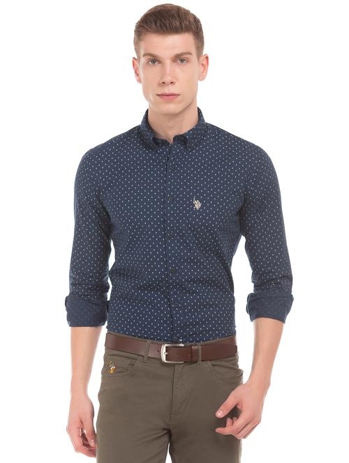 navy blue printed casual shirt - 17561569 - Very Small Image - 1