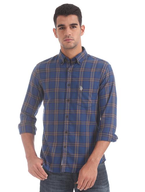 navy blue checkered casual shirt - 17561657 - Very Small Image - 1