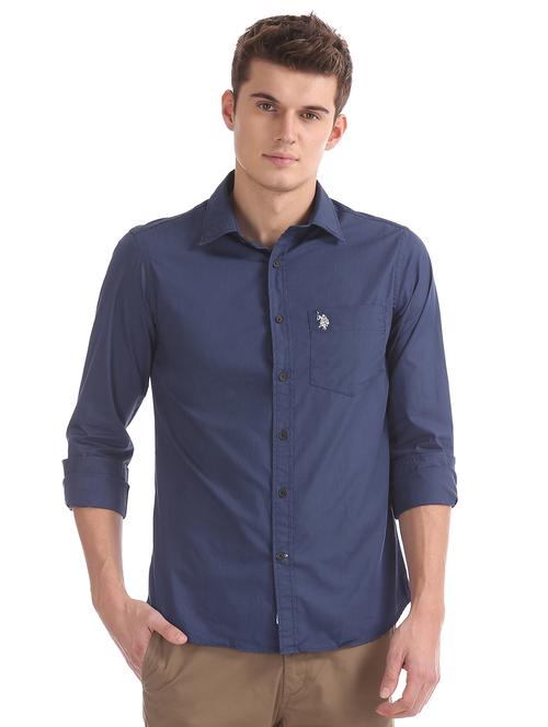 navy blue solid casual shirt - 17561677 - Very Small Image - 1