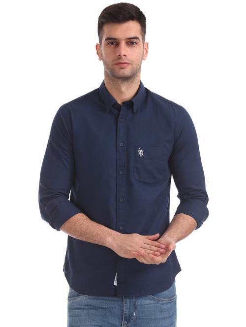 navy blue solid casual shirt - 17561692 - Very Small Image - 1