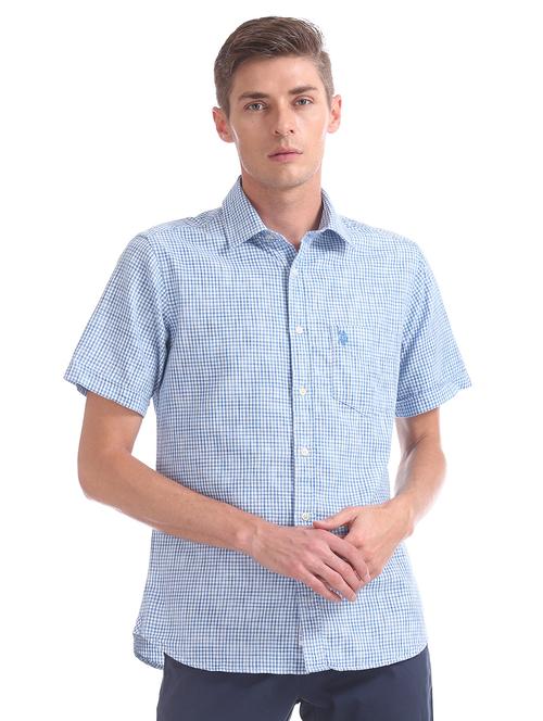 blue checkered casual shirt - 17561702 - Very Small Image - 1
