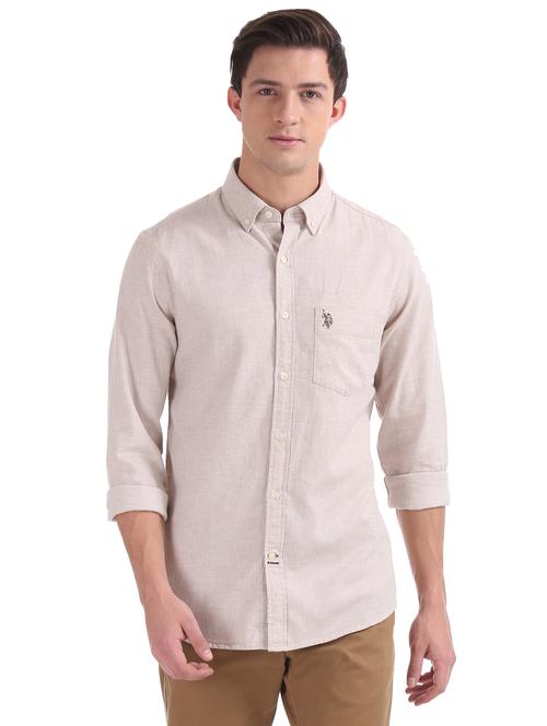 beige solid casual shirt - 17561719 - Very Small Image - 1