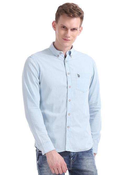 blue solid casual shirt - 17561735 - Very Small Image - 1