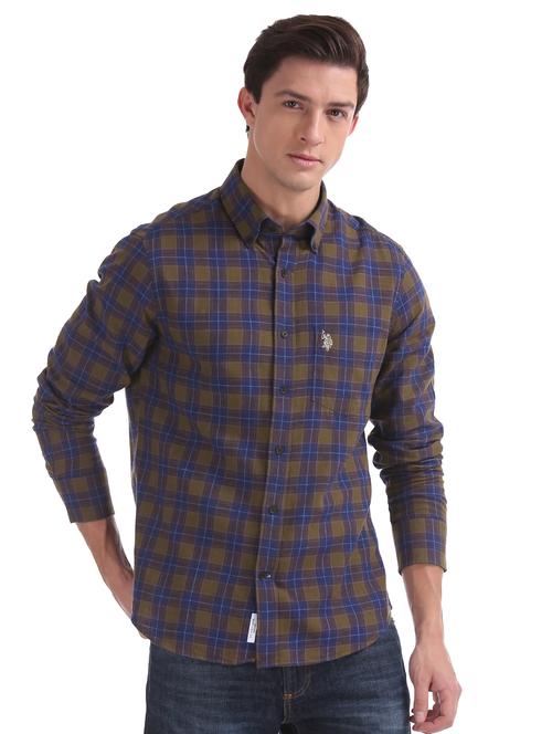 brown checkered casual shirt - 17561756 - Very Small Image - 1