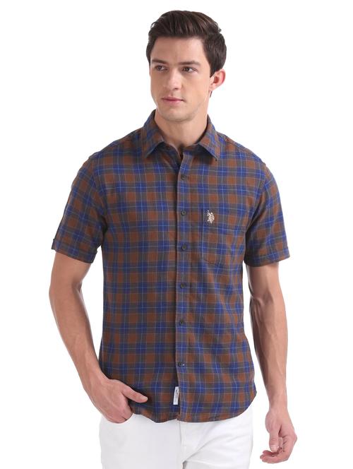 brown checkered casual shirt - 17561757 - Very Small Image - 1