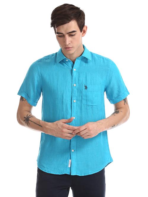 blue solid casual shirt - 17561772 - Very Small Image - 1