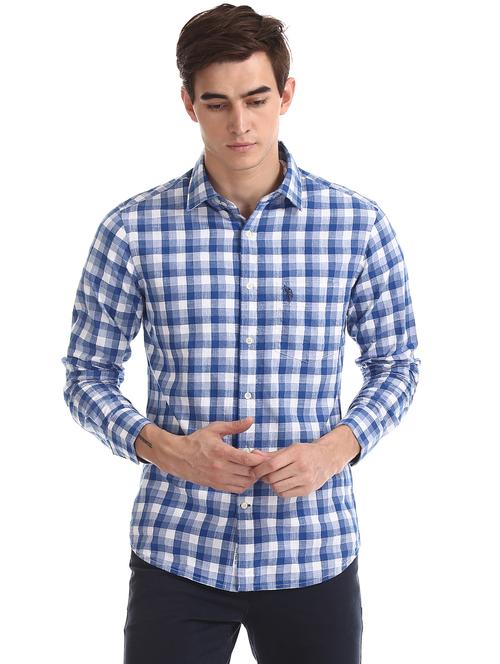 blue checkered casual shirt - 17561791 - Very Small Image - 1