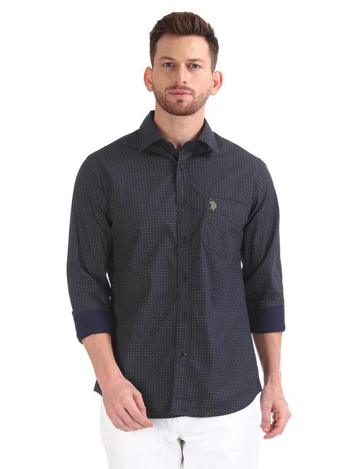 blue printed casual shirt - 17561795 - Very Small Image - 1